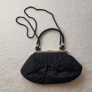 Preston and York Classic Black Clip Purse With Braided Faux Diamond Handle